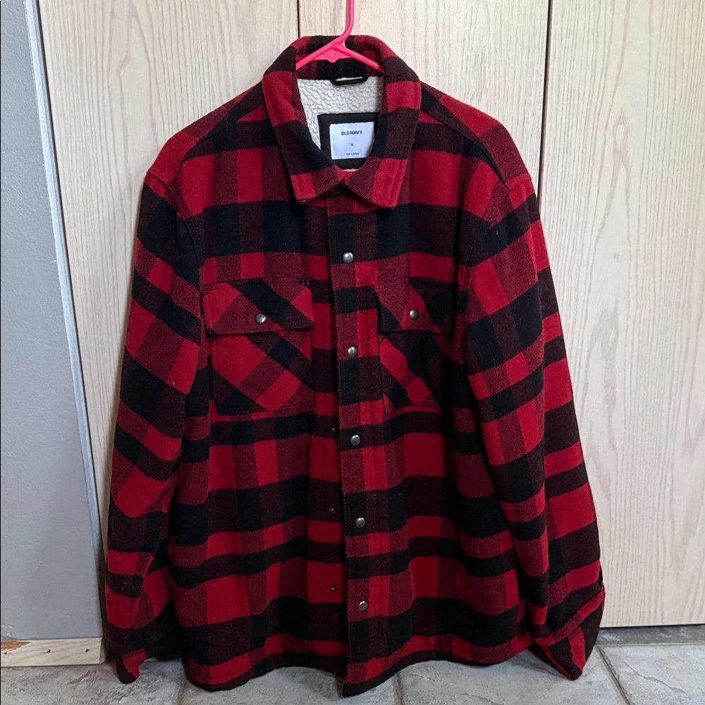 Old Navy Red and Black Plaid Shirt Jacket